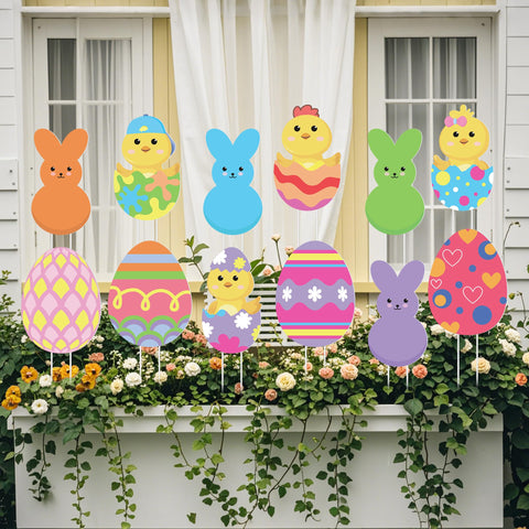 Iceyyyy decorative bunny and chick stakes endure outdoor use