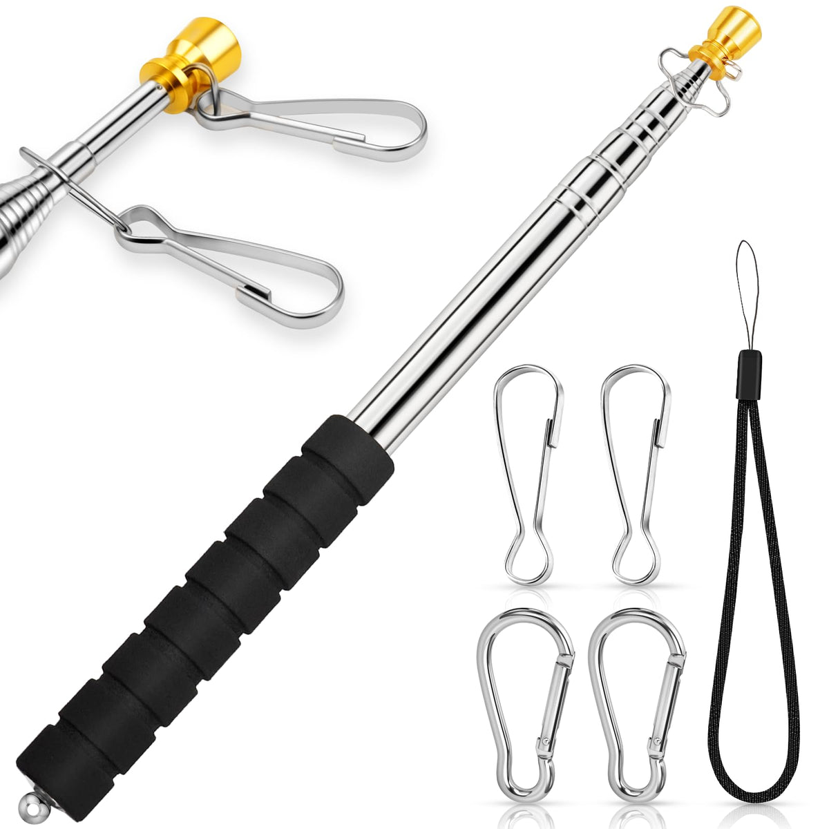 ICOMEY 8.2ft telescopic flagpole extended for clear group visibility during tours