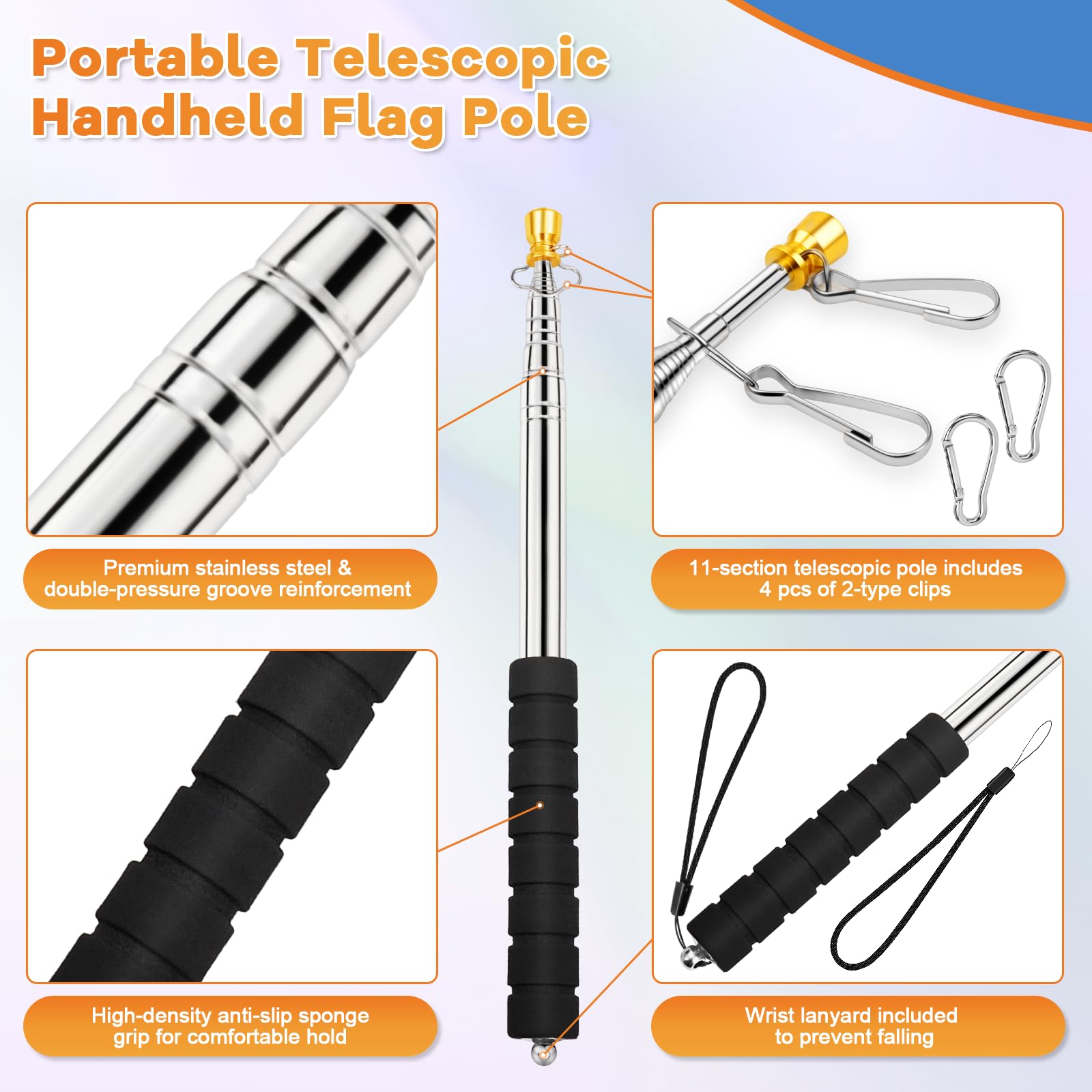 ICOMEY stainless steel flagpole grip offers comfortable anti-slip handling
