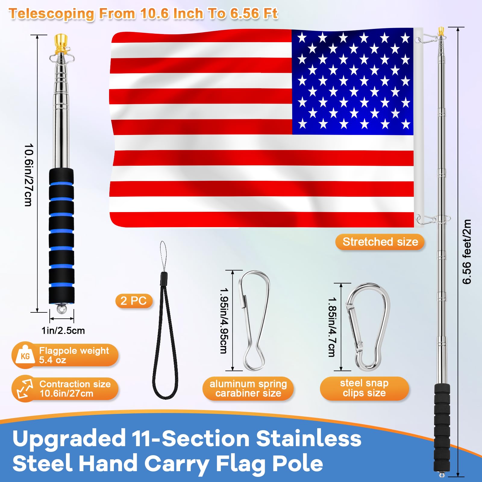 ICOMEY flag pole clips attached for secure flag mounting
