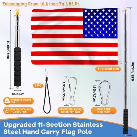 ICOMEY telescopic handheld flagpole collapsed for compact travel and easy storage