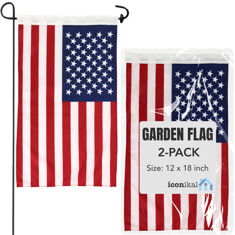 Iconikal 2-pack garden flags, left view, durable and weather-resistant patriotism for your yard.