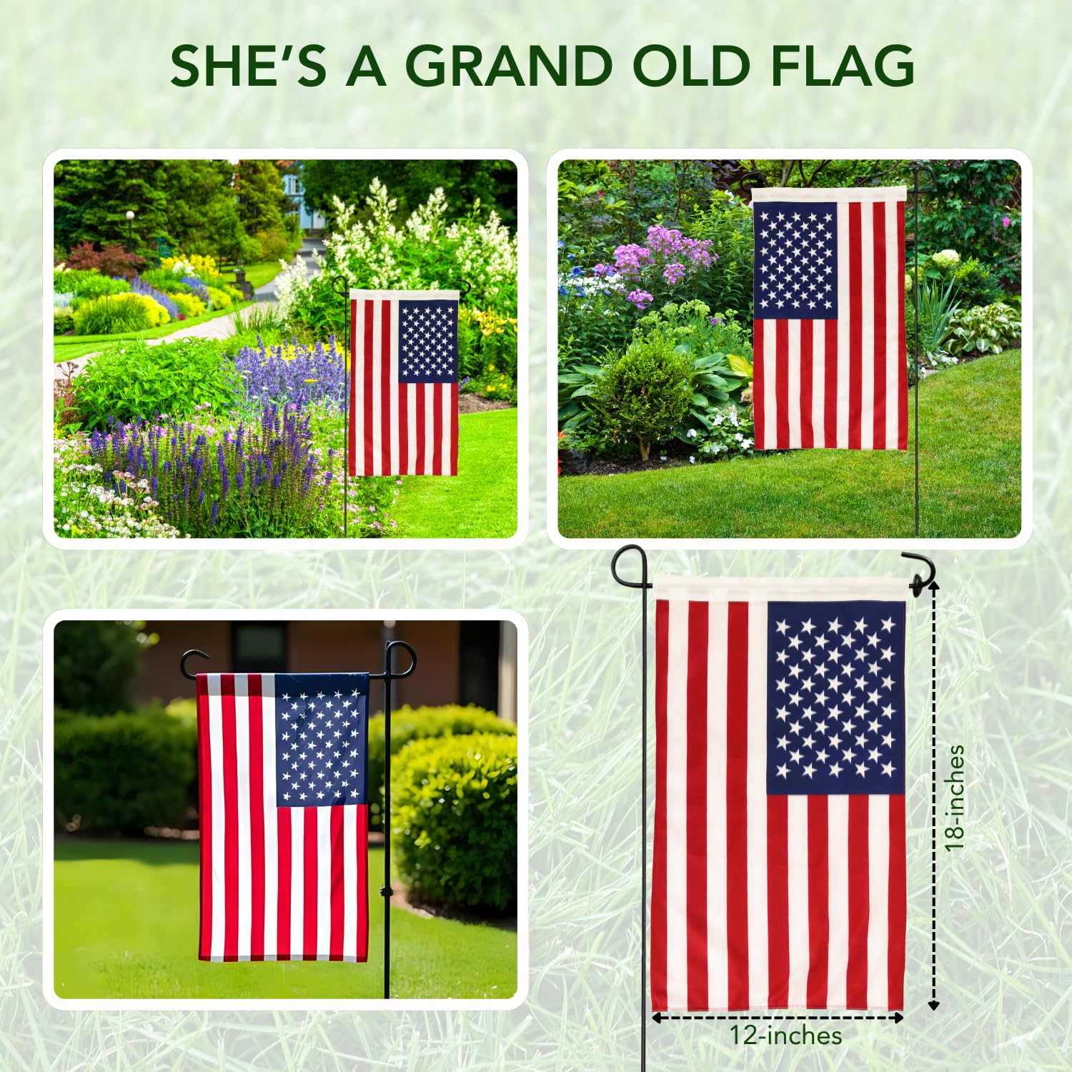 Iconikal garden flag stands-ready display with two flags.