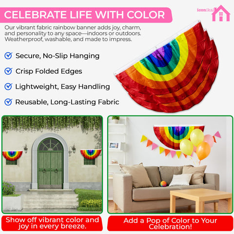 Indoor/outdoor Pride banner brightening parties and parades