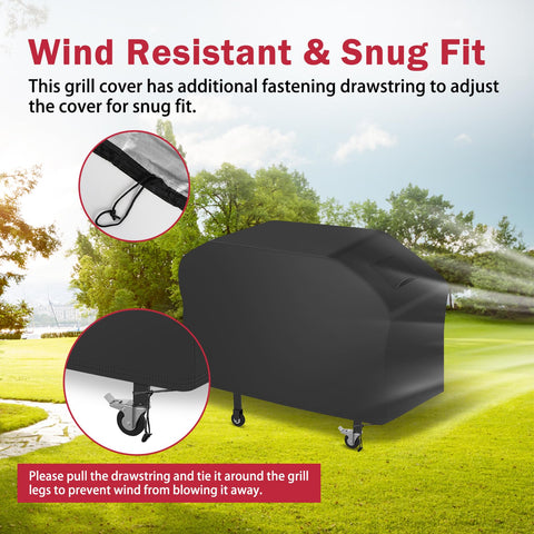 iCOVER 5482 griddle cover with wind-resistant tie-down on a grill.