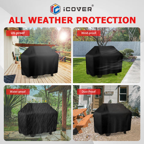 iCOVER compatibility highlights Weber, Char-Broil, Nexgrill fit.