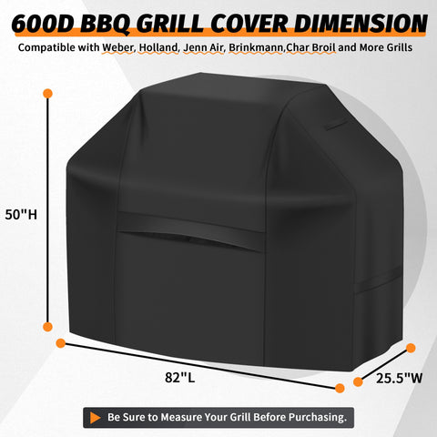 iCOVER 82inch grill cover side view shields outdoor equipment from sun and dust.
