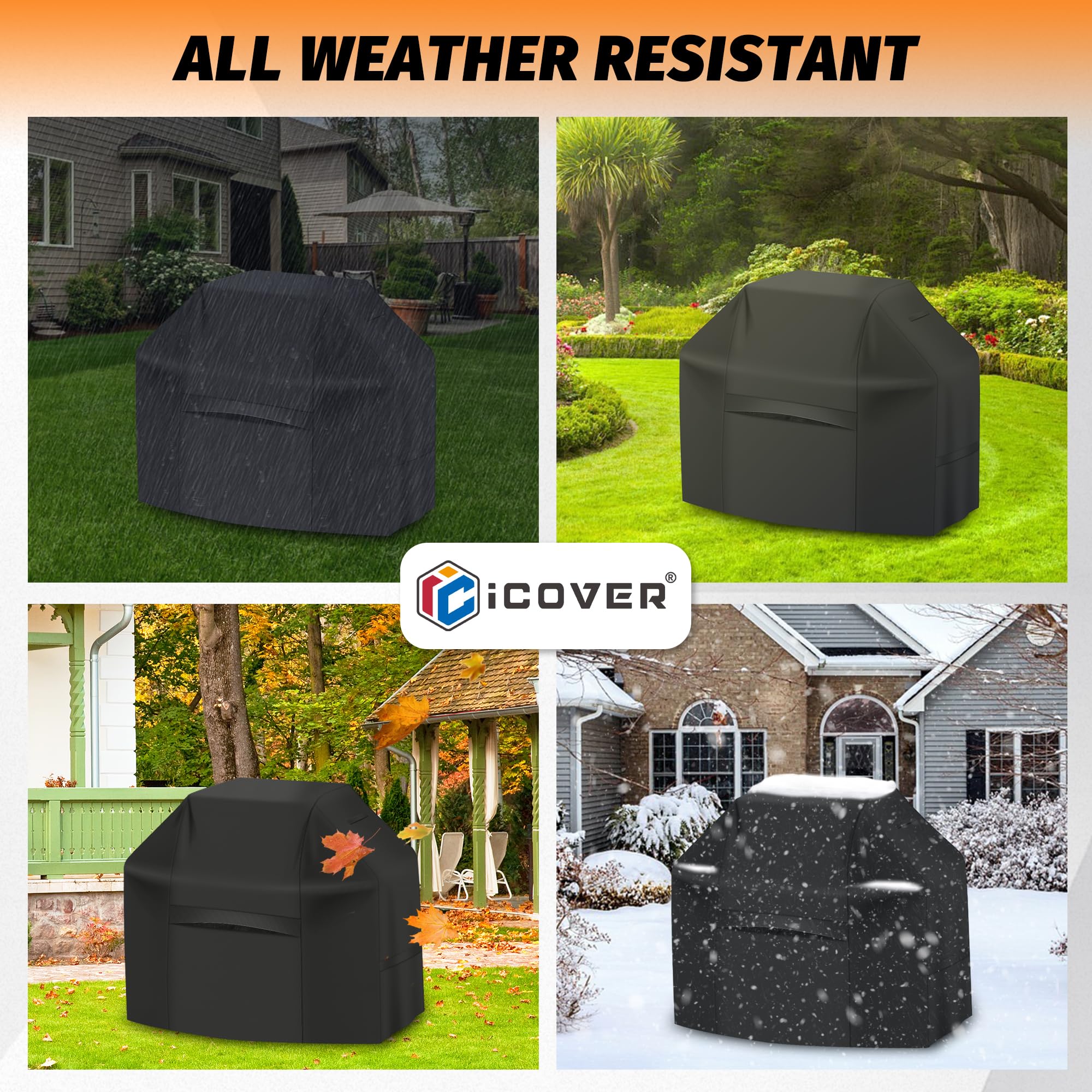 iCOVER 82inch grill cover convenient storage handles for easy removal.
