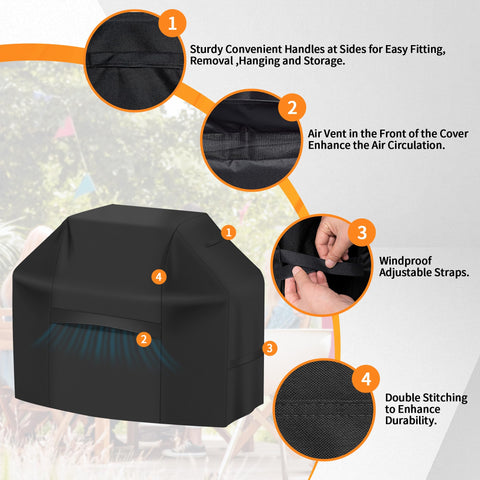 iCOVER 82inch grill cover straps provide secure fit against wind.