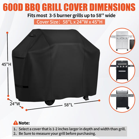 iCOVER 58-inch grill cover side view showing secure fit on outdoor grills