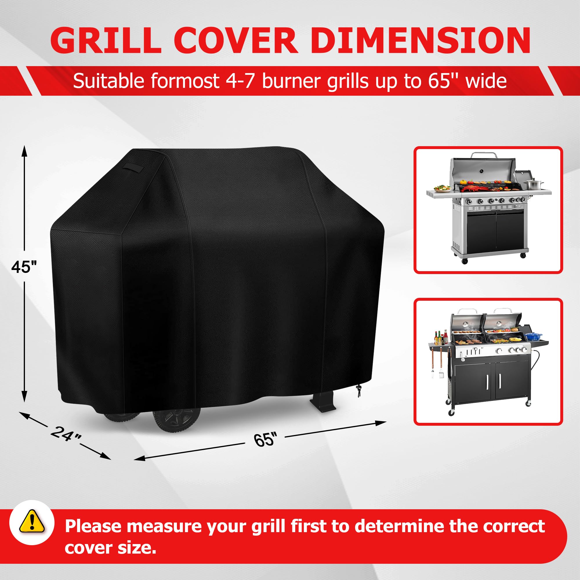 iCOVER 65-inch grill cover back view shields grill from wind.