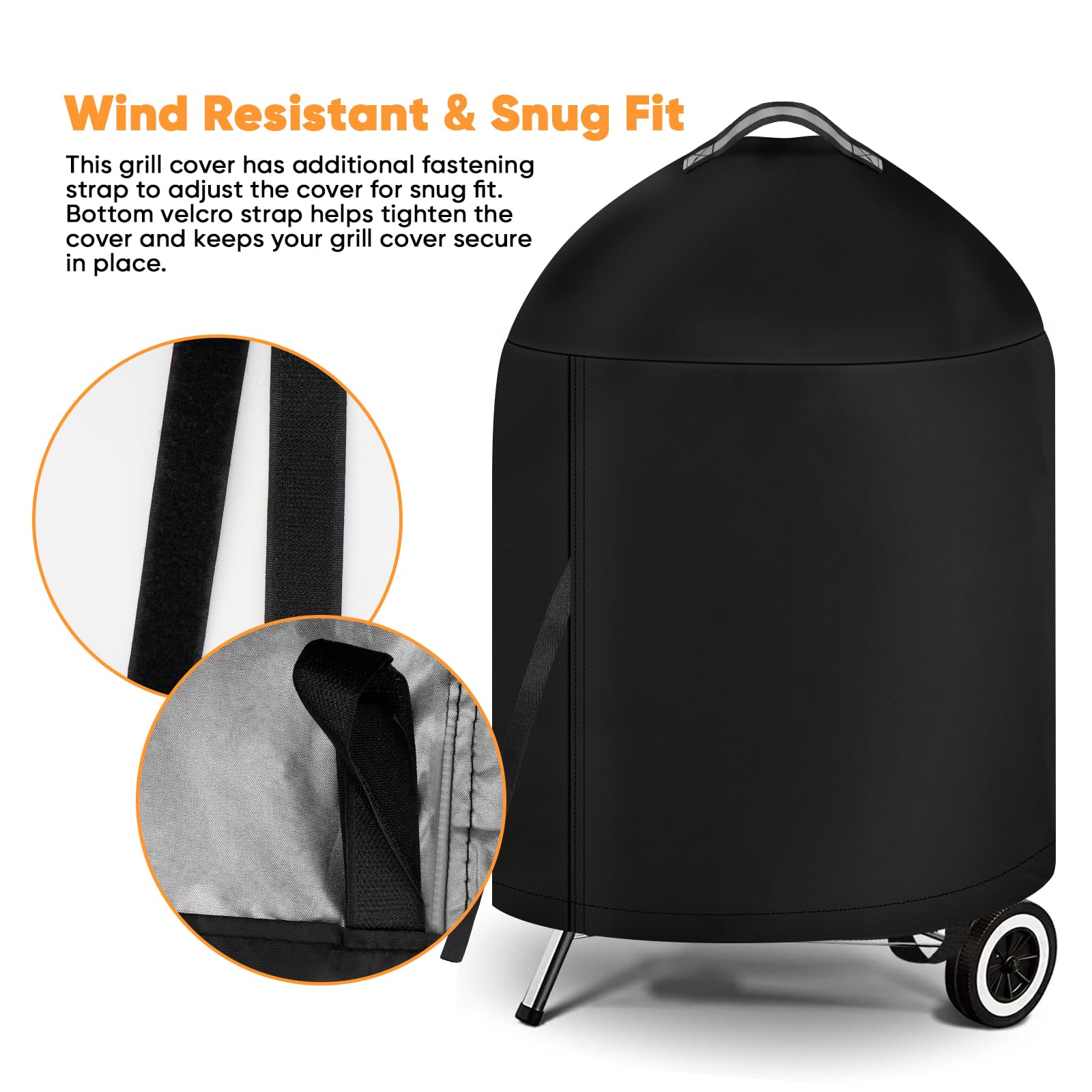 iCOVER grill cover bottom velcro strap adds extra security for Weber 22-inch kettle