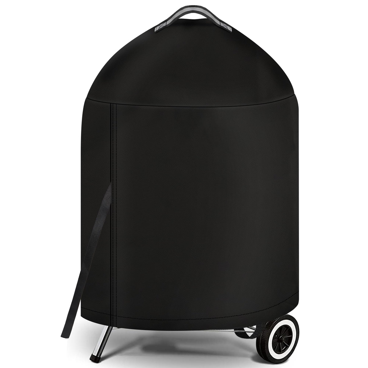 iCOVER grill cover closeup of durable fabric protecting Weber 22-inch kettle