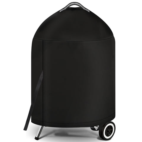 iCOVER grill cover closeup of durable fabric protecting Weber 22-inch kettle