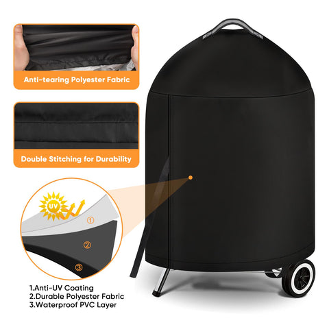 iCOVER grill cover provides UV protection for Weber 22-inch kettle in sun