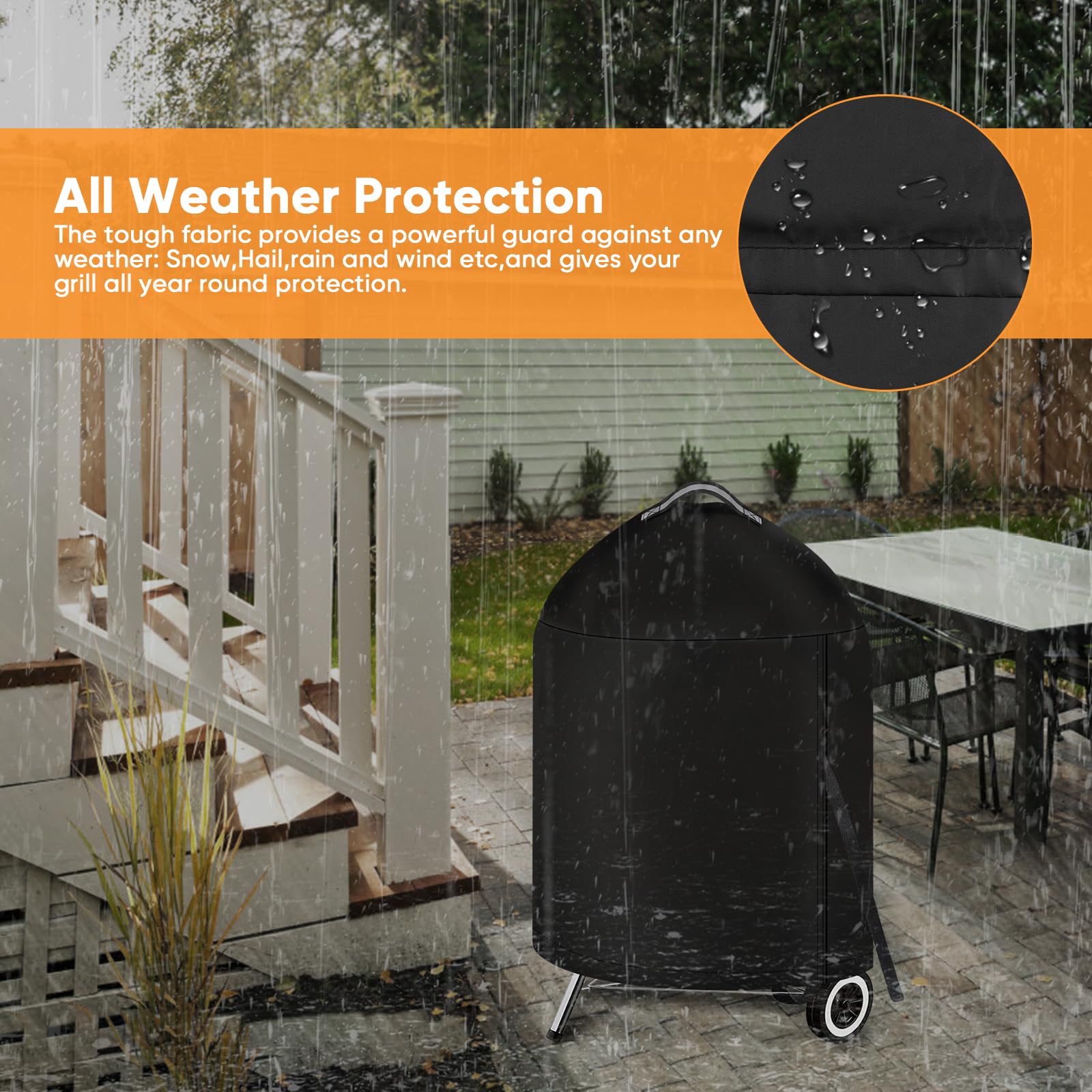 iCOVER grill cover wind-secure strap helps seal Weber 22-inch kettle against gusts