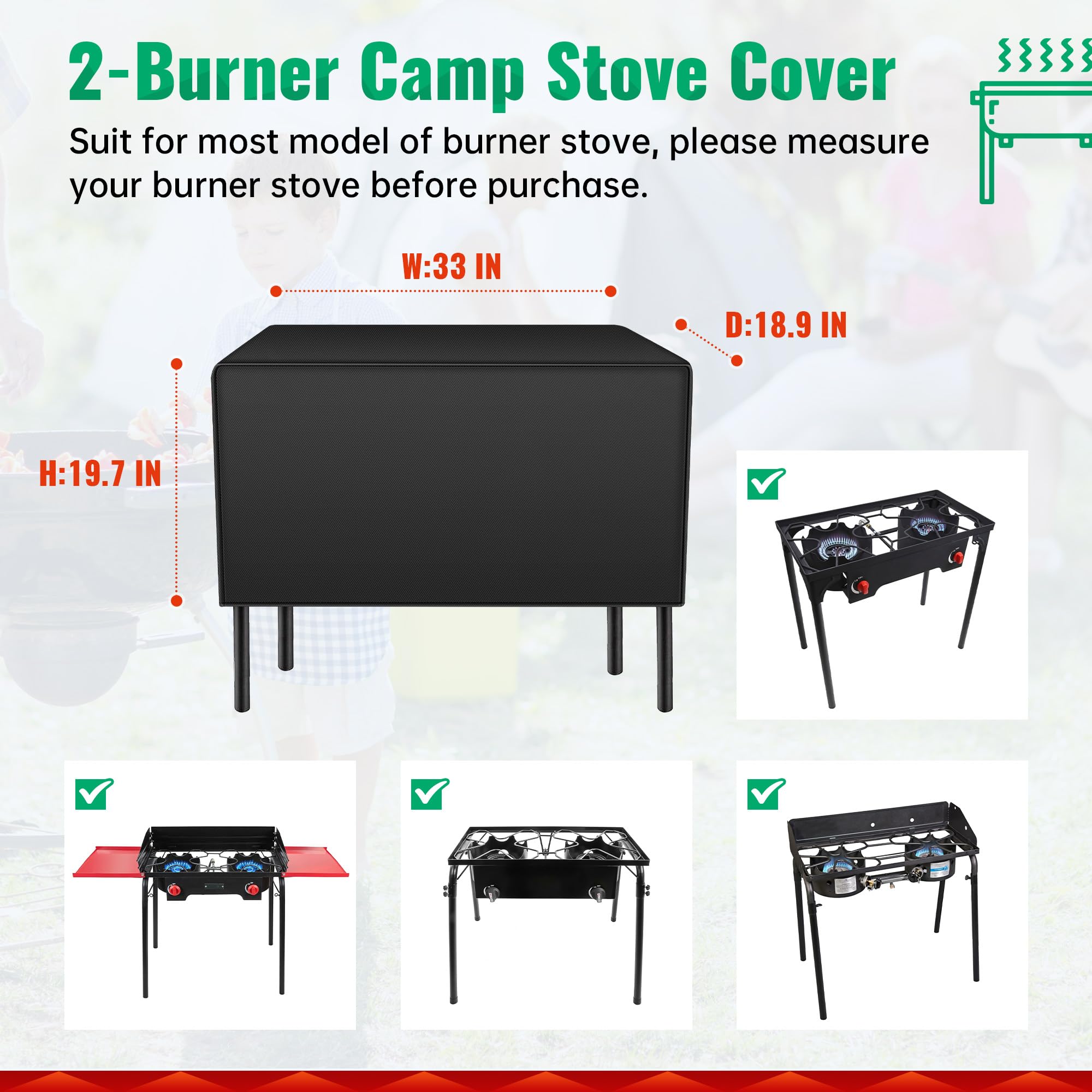 iCOVER heavy-duty 600D fabric emphasizes durability and weather resistance for outdoor cooking.