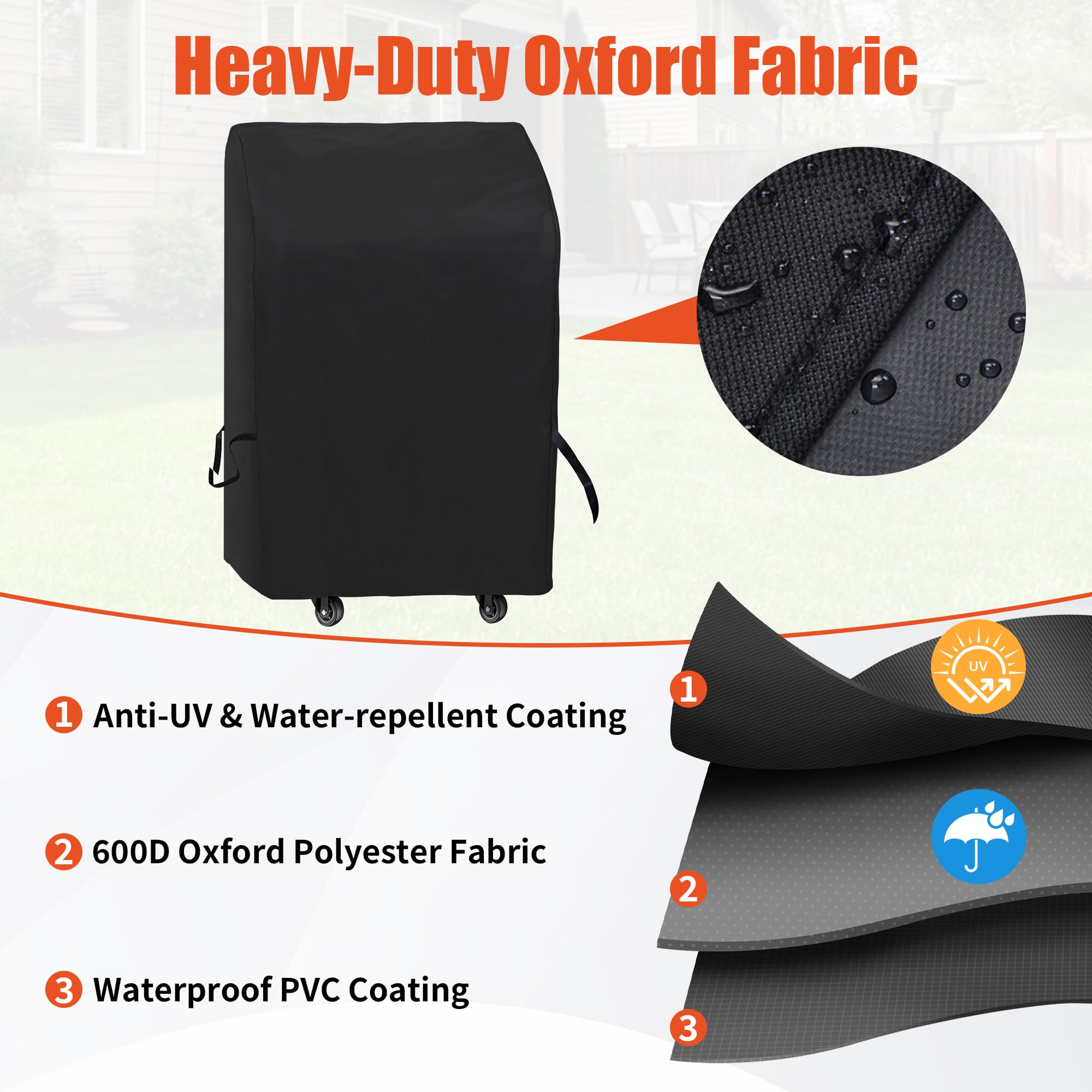 iCOVER grill cover highlights UV protection to keep color from fading.