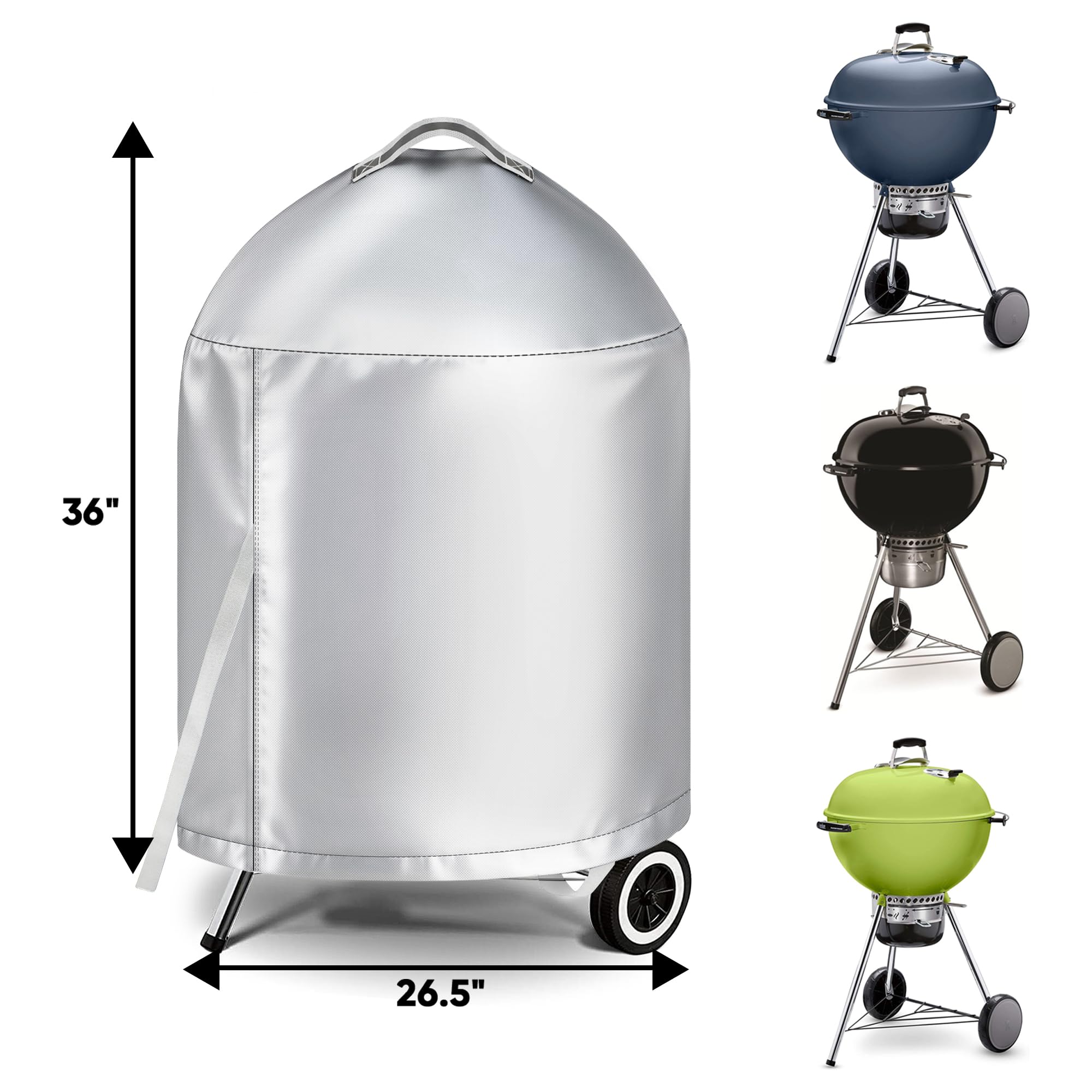 iCOVER Weber 22-Inch Grill Cover side view showing snug fit against wind