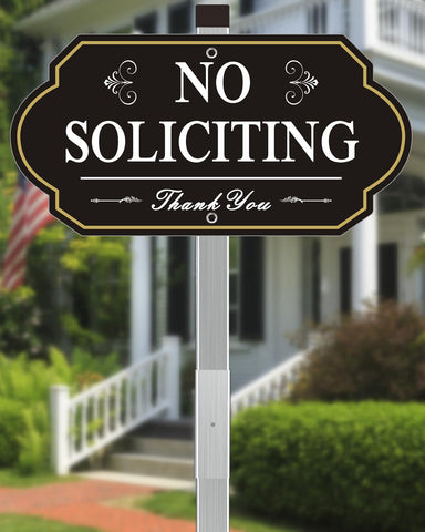 i-CowFun no soliciting sign with metal plate for durable outdoor use.