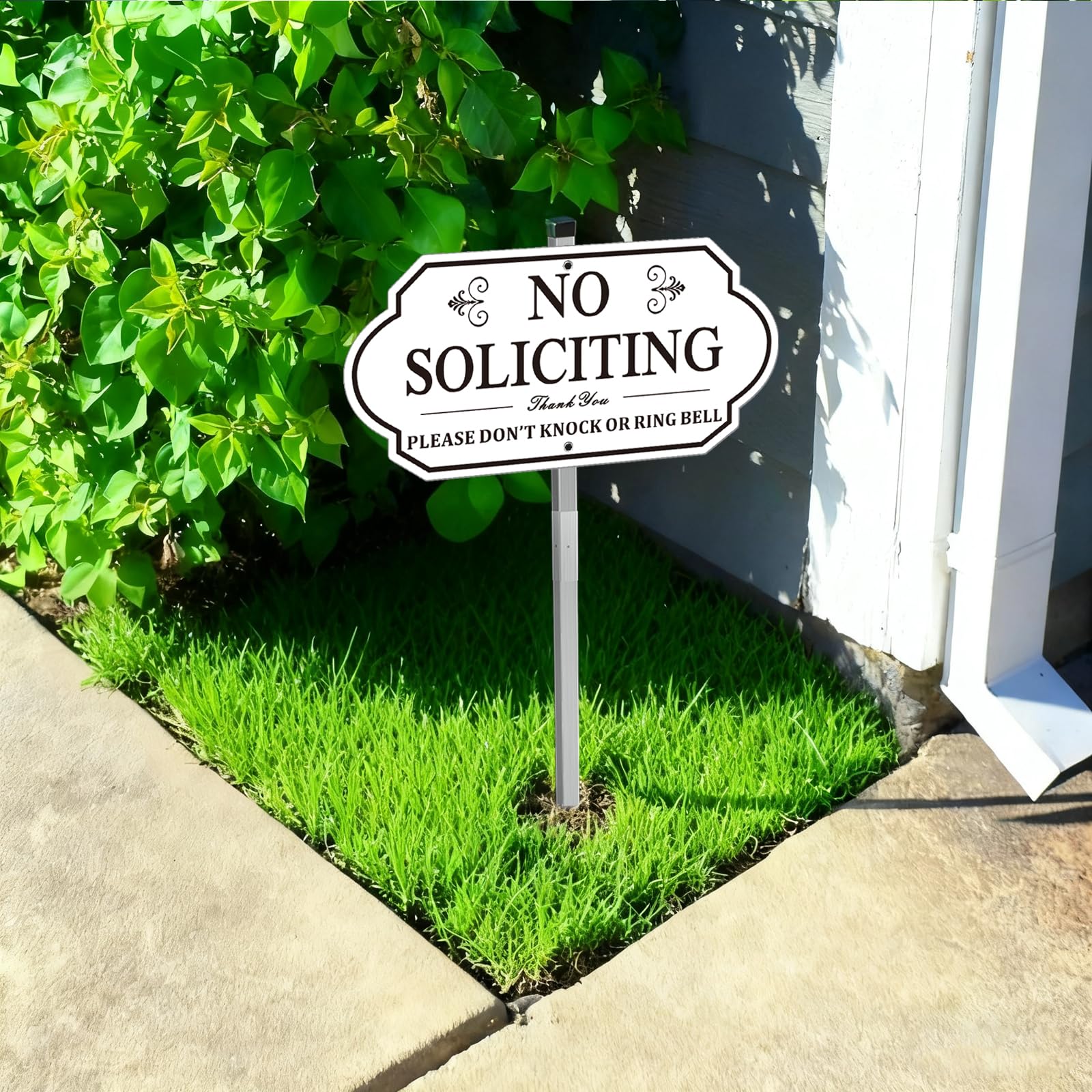 i-CowFun No Soliciting Sign with 28-inch stake boosts visibility from curb.