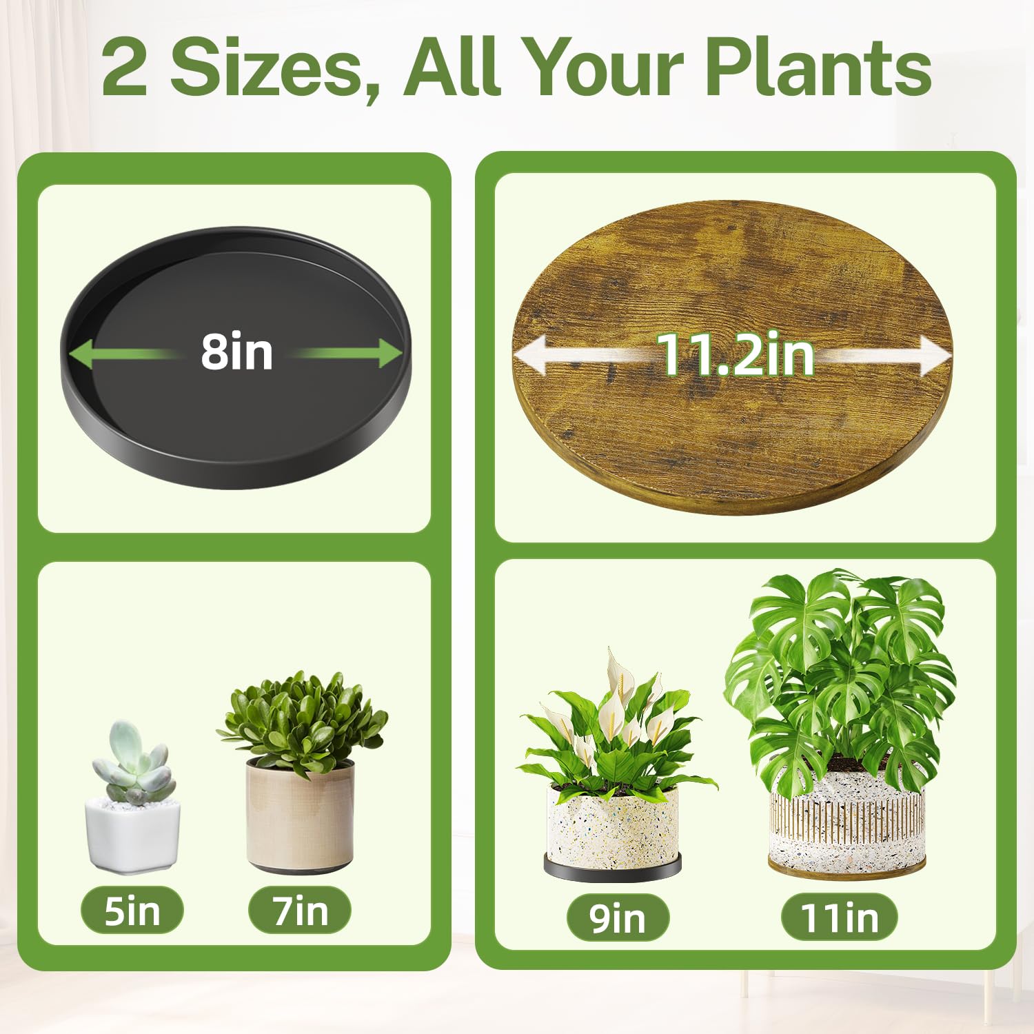 iDavosic.ly 11-inch trays fit larger pots for balanced displays.