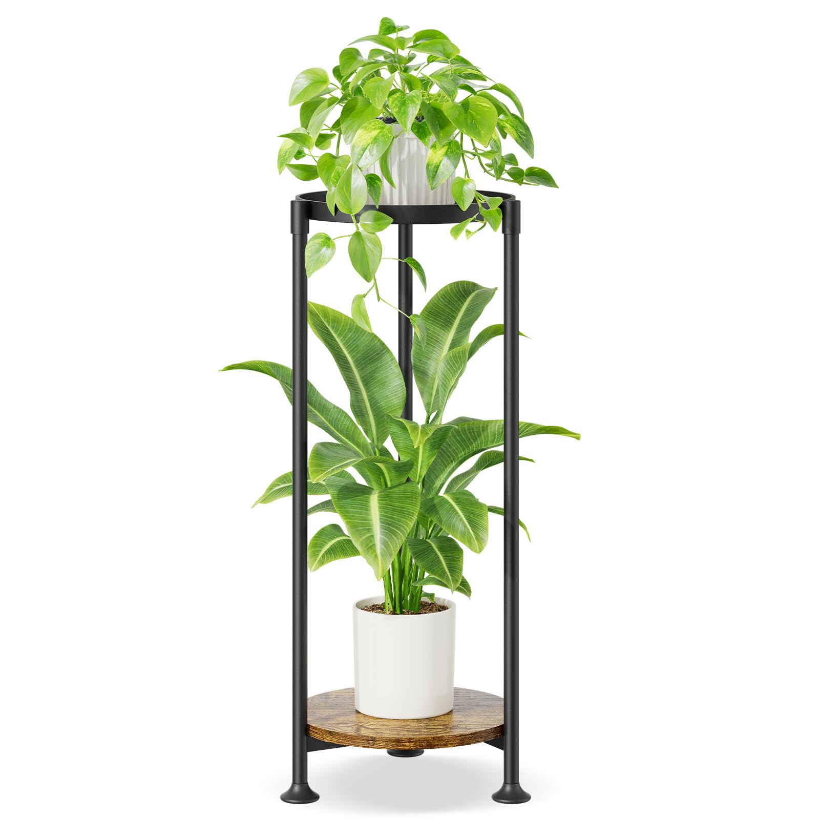 iDavosic.ly 2-tier corner stand side view shows sturdy metal frame for indoor use