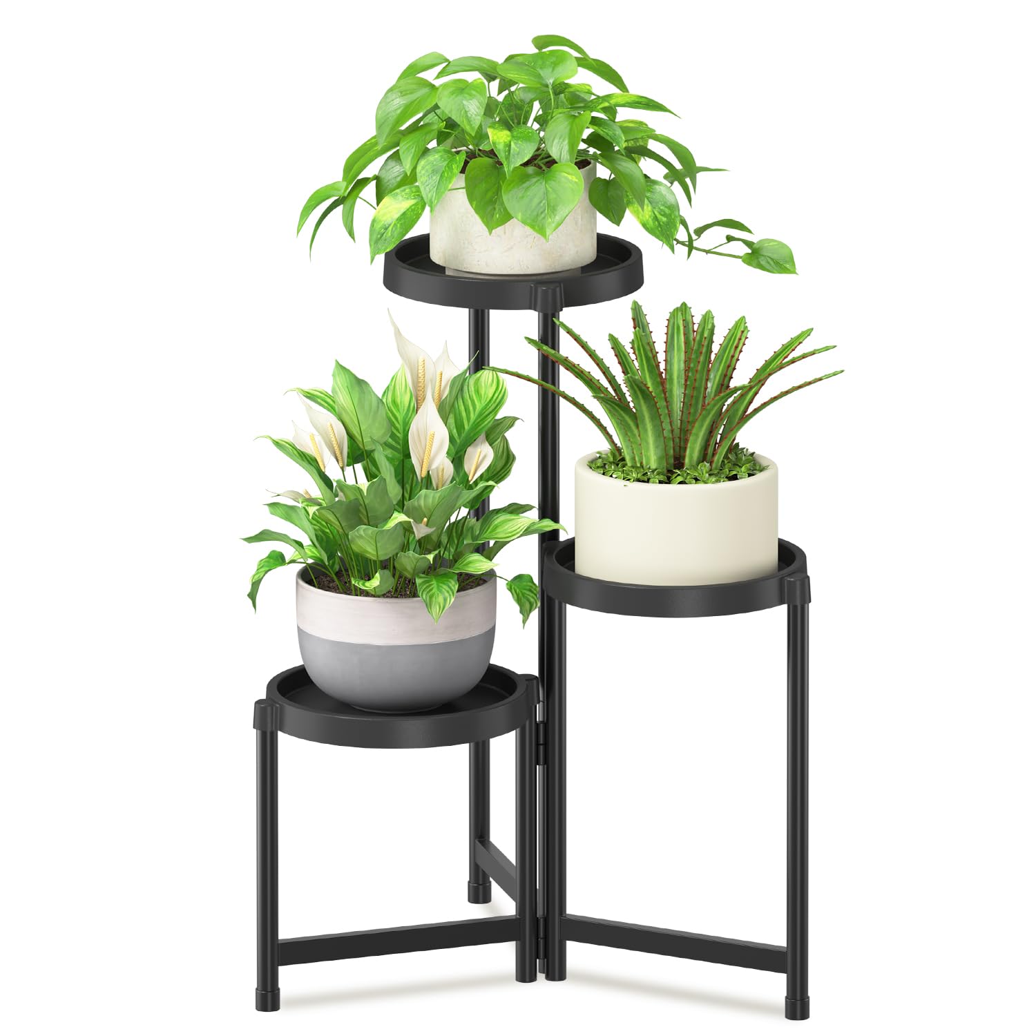 idavosic.ly 3-tier folding plant stand with waterproof trays for indoor and outdoor display.