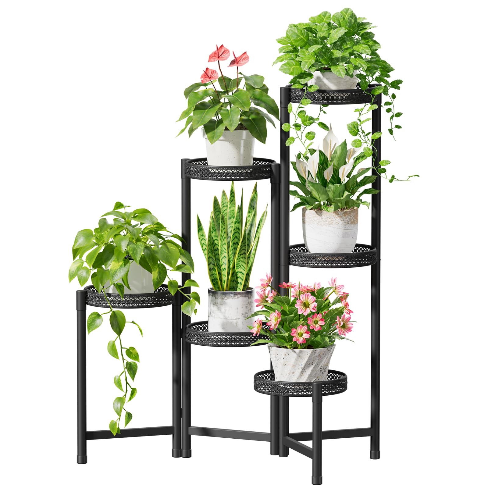 iDavosic.ly 6-tier corner plant stand saves space while showcasing several pots indoors.