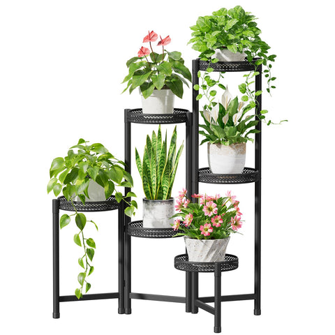iDavosic.ly 6-tier corner plant stand saves space while showcasing several pots indoors.