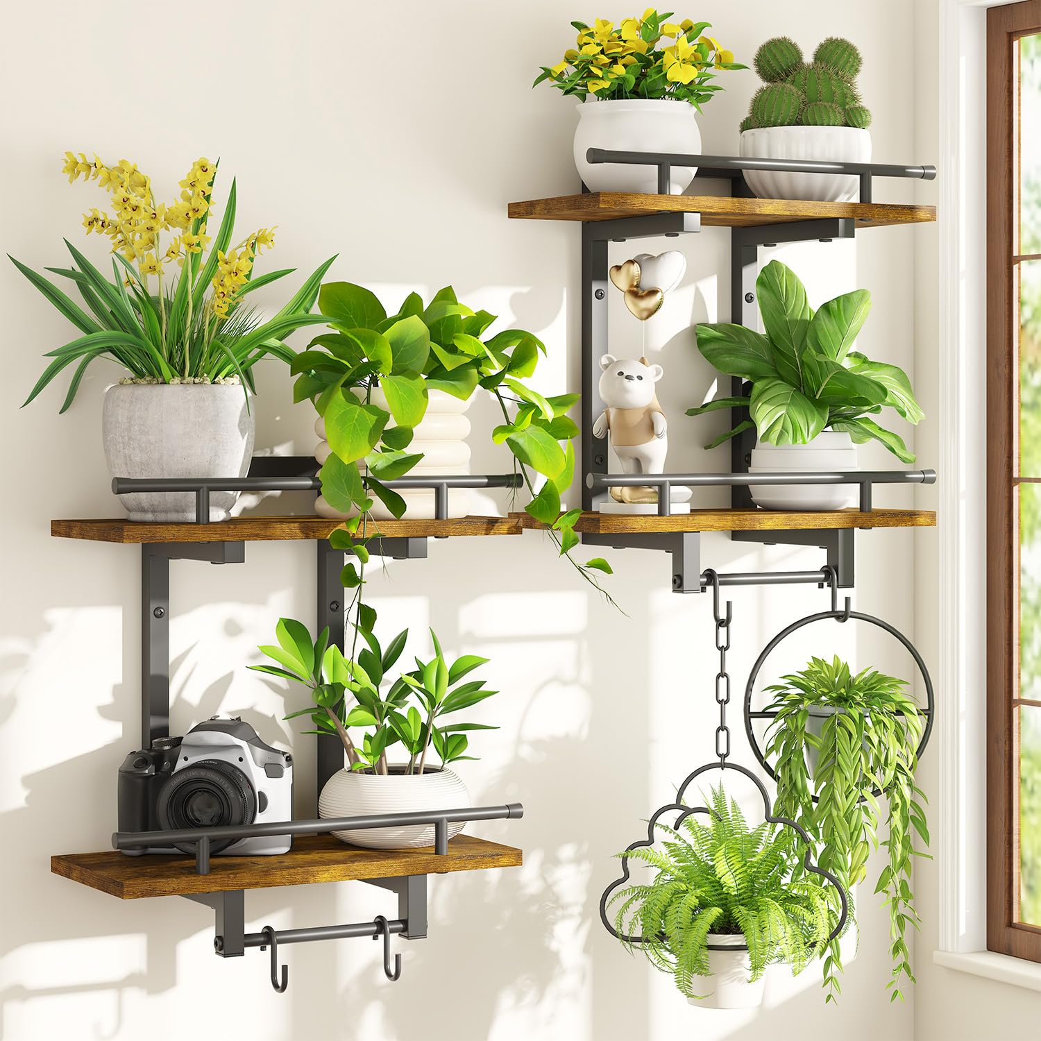 iDavosic.ly wall plant holder set of 2 with two-tier shelves for compact indoor displays.