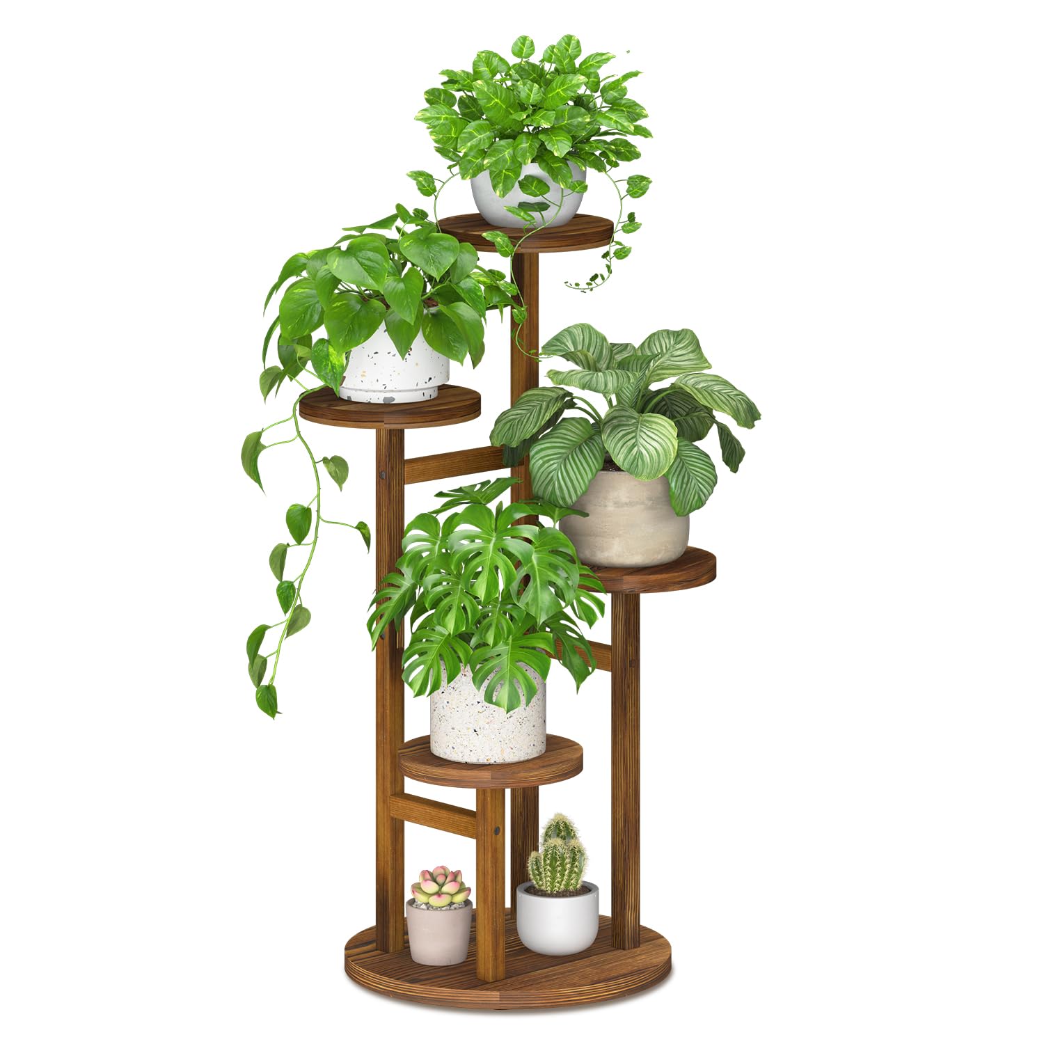 iDavosic.ly 4-tier plant stand indoor brown—sturdy pine supports heavier pots.