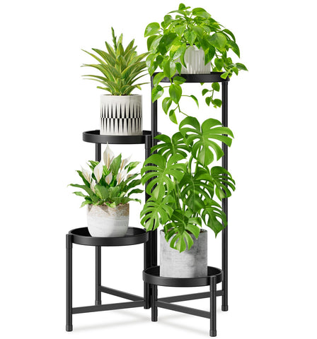 iDavosic.ly four-tier plant stand in modern black complements a living room corner