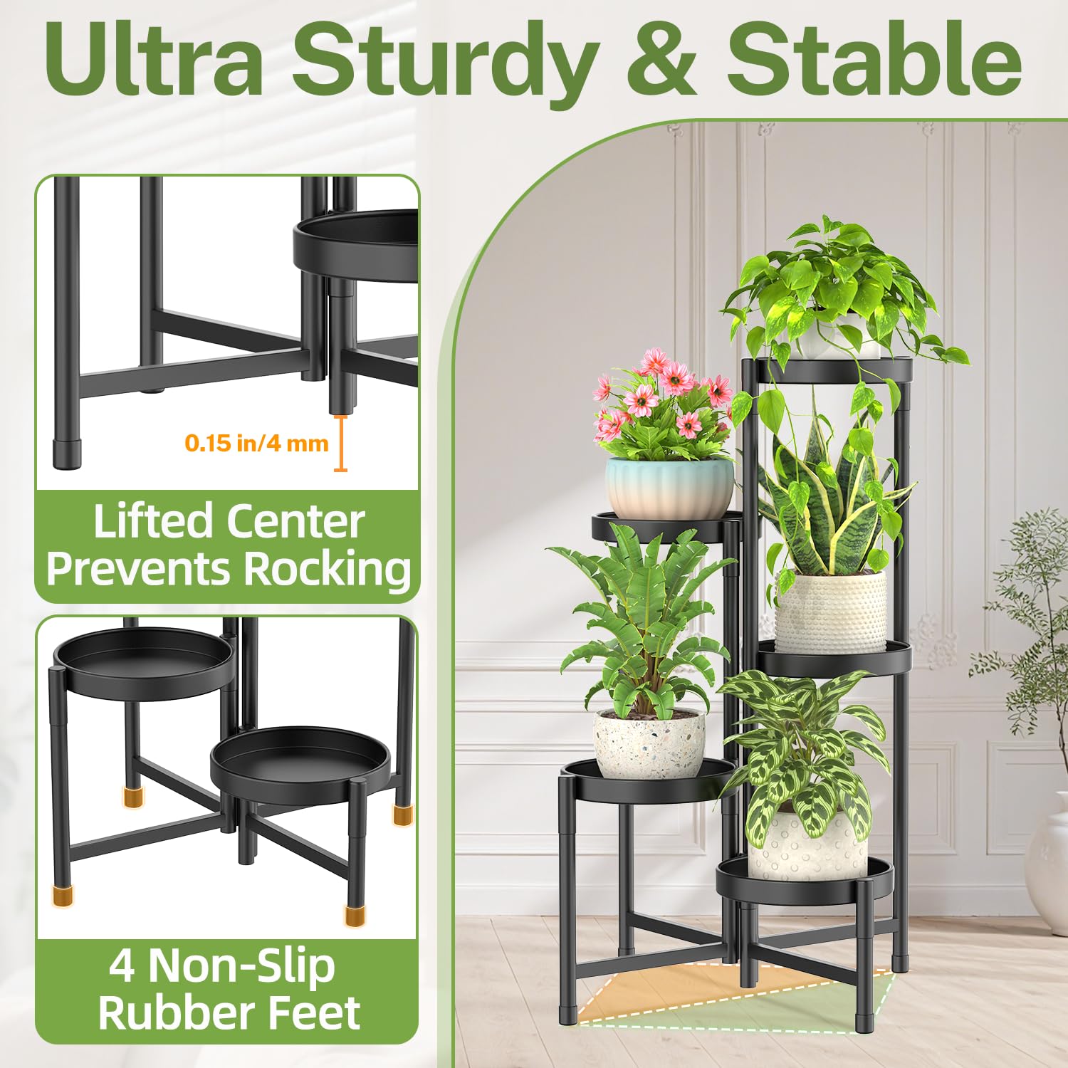 iDavosic.ly sturdy triangular legs provide stable support for multiple pots.