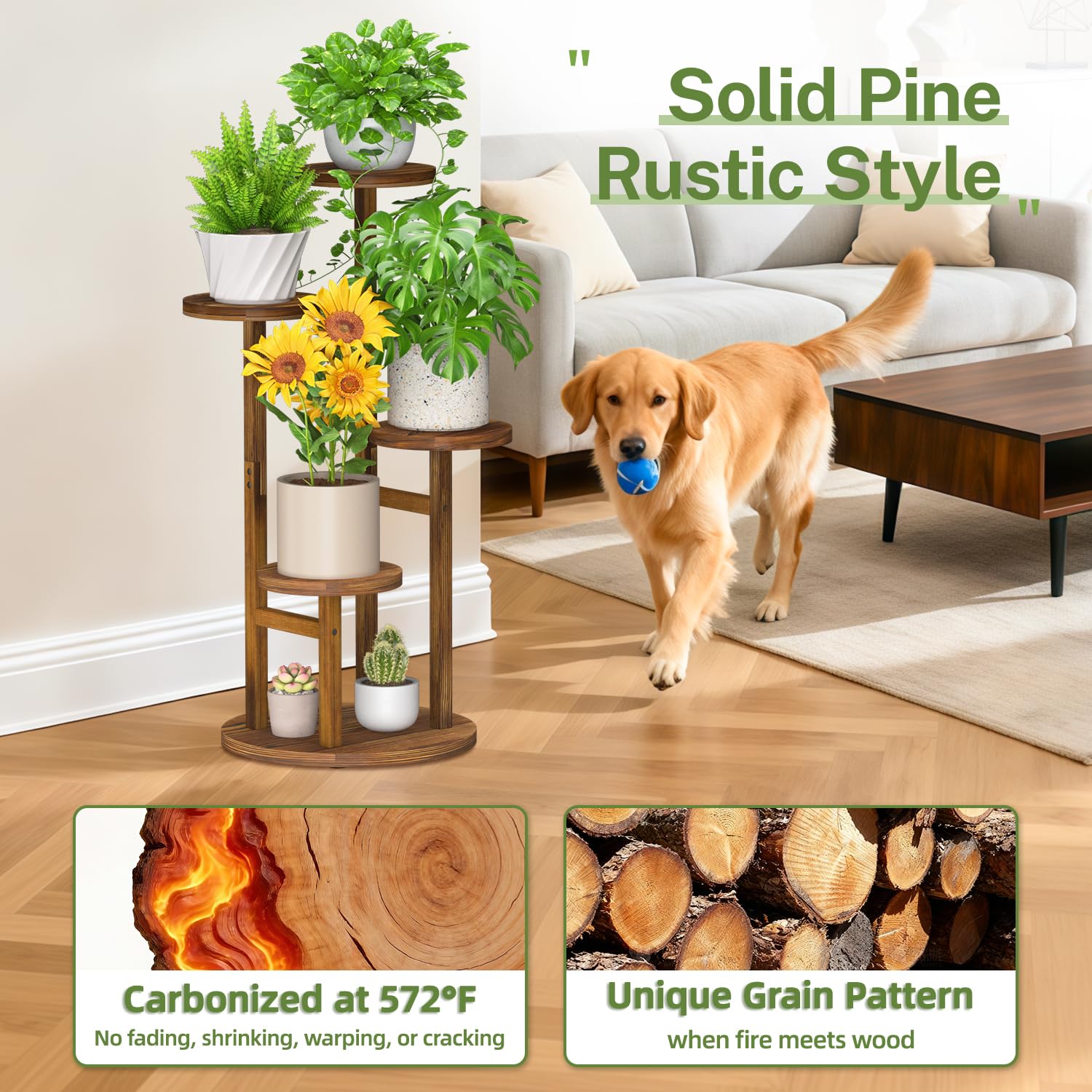 iDavosic.ly tall corner wood plant shelf—stable design with wide base.
