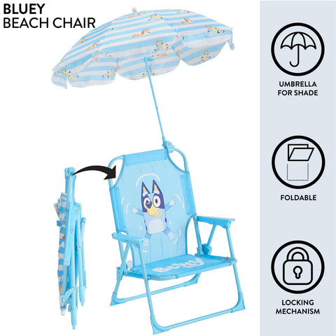 Idea Nuova Bluey chair folded flat for compact storage and travel.
