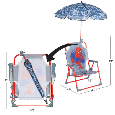 Idea Nuova Marvel Spiderman kids chair folded for portable storage.