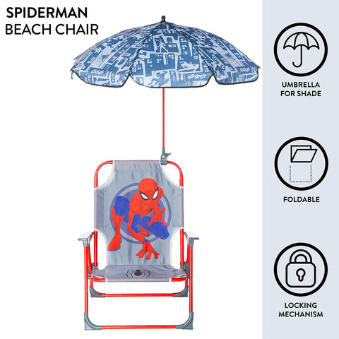 Idea Nuova Marvel Spiderman kids umbrella clip attached to chair.