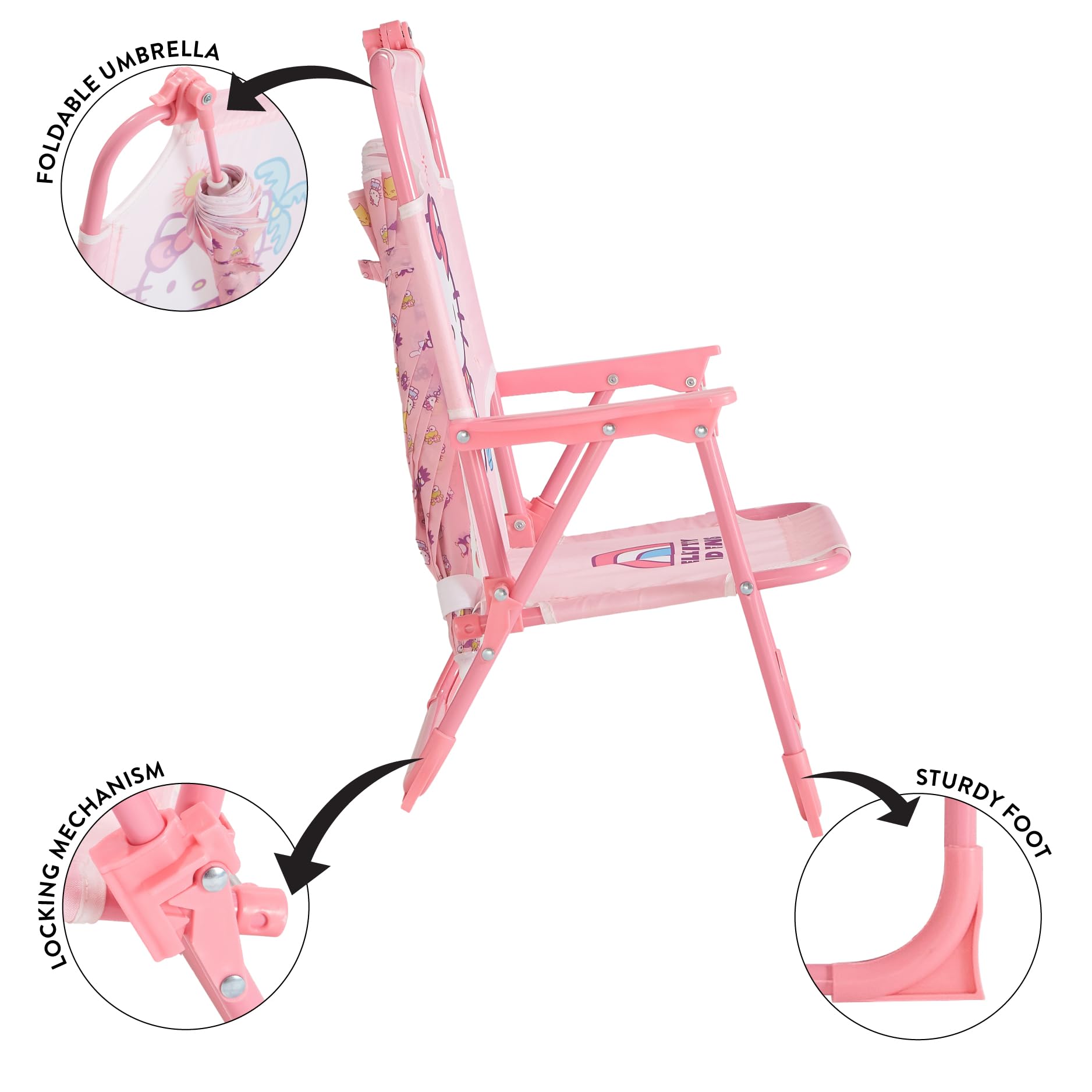 Idea Nuova Hello Kitty product features safety lock for secure setup.
