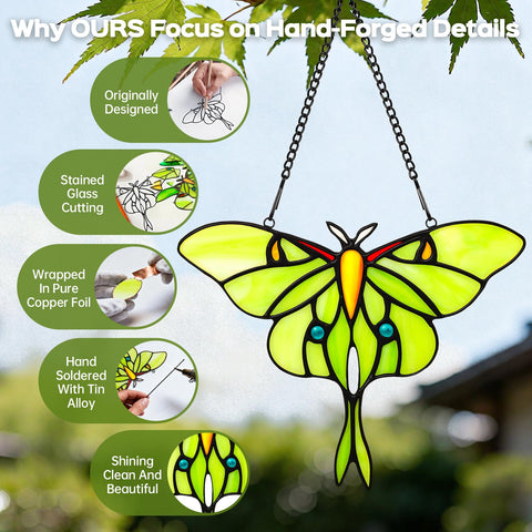 IDEA SHOW Handmade green butterfly suncatcher creates charm in sunlit rooms.
