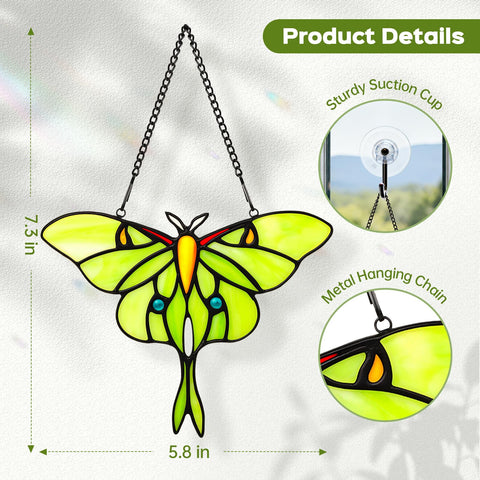 IDEA SHOW Green luna moth window decor catches light for a magical color display.