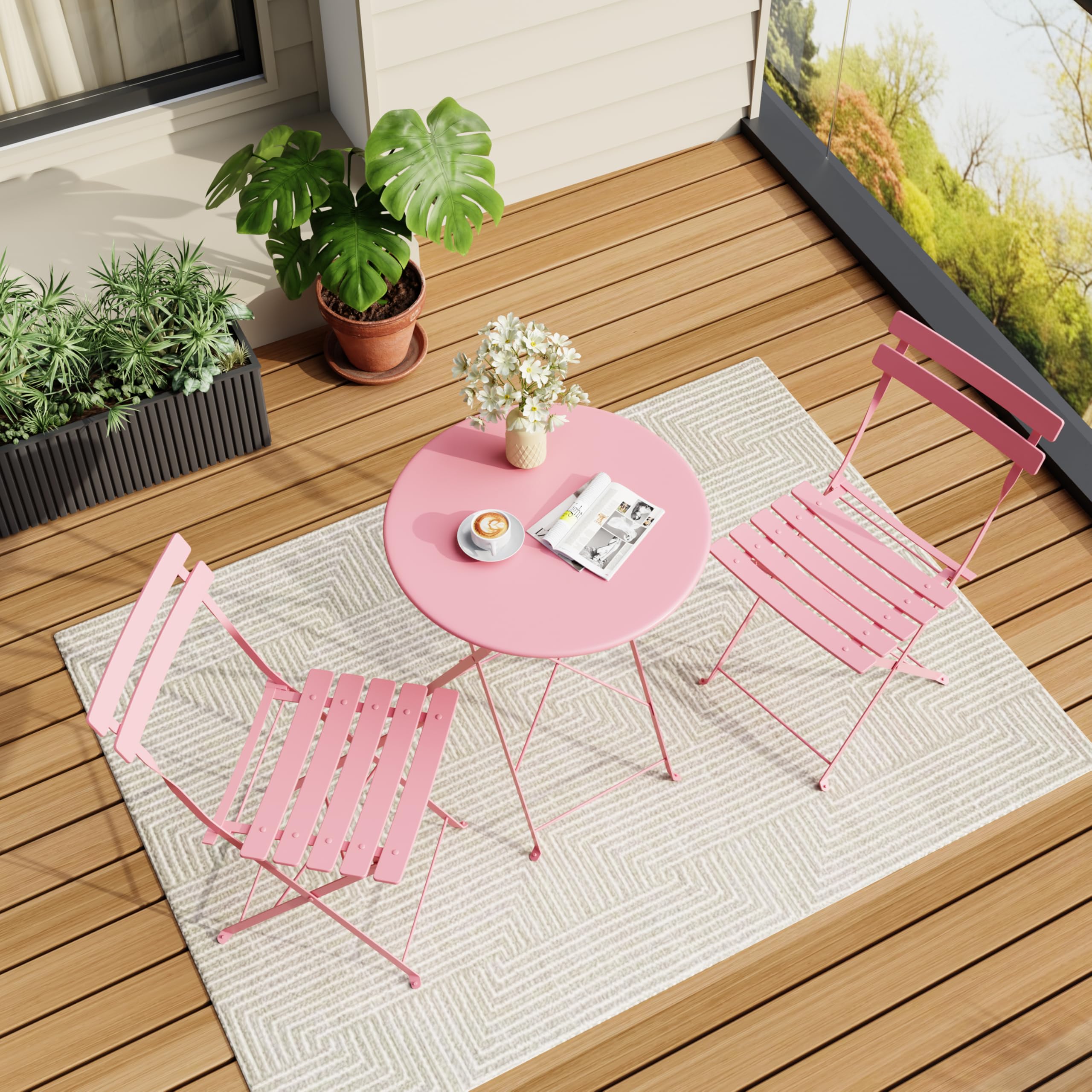 IDEALHOUSE bistro table pink folding for small-space dining outdoors