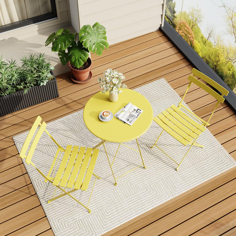 IDEALHOUSE bistro table and chairs set in yellow for compact outdoor dining.