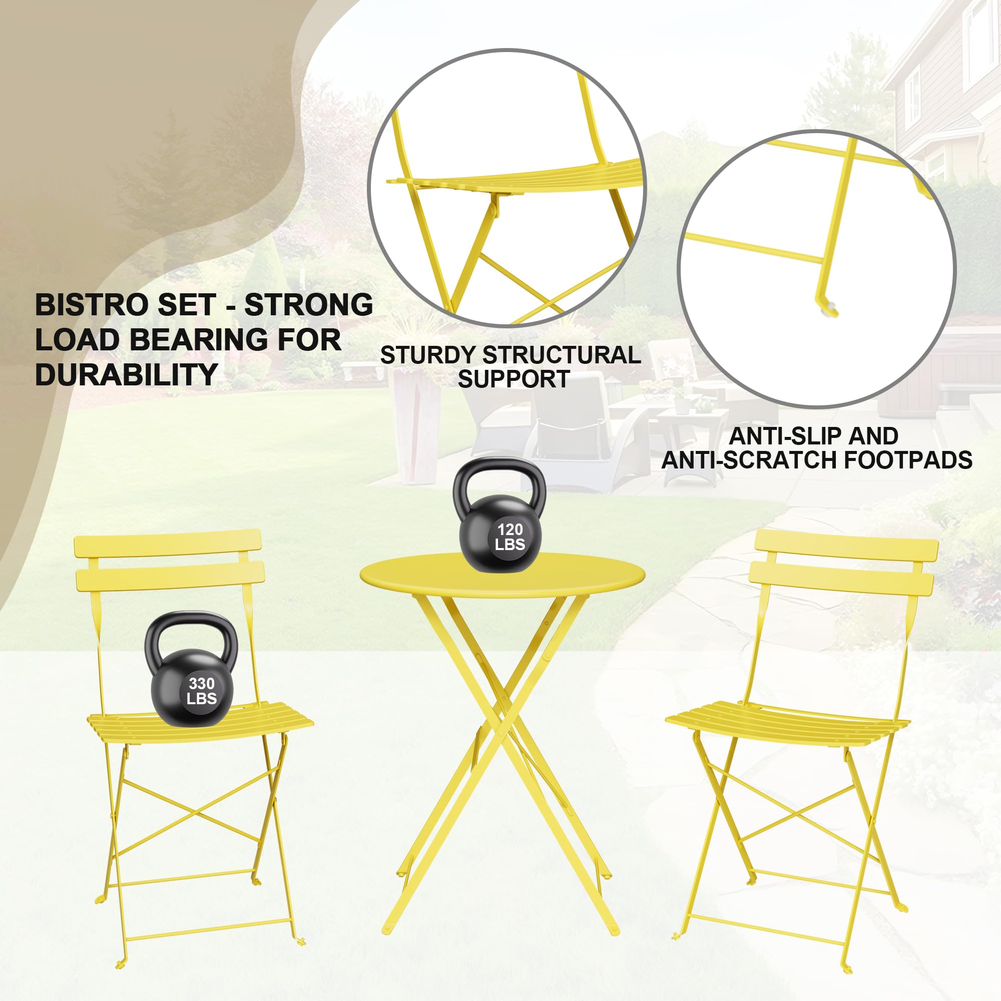 IDEALHOUSE sturdy metal frame with X-brace provides stable outdoor seating.