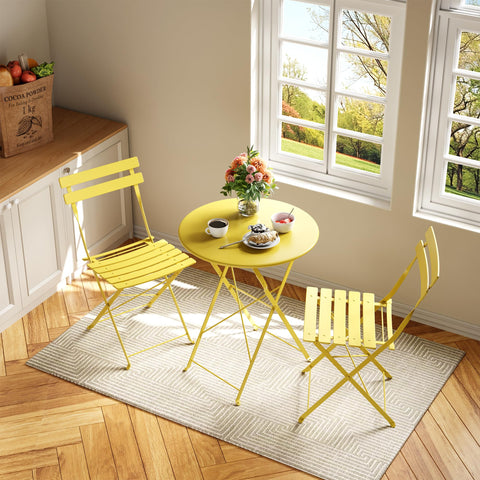 IDEALHOUSE weather-ready patio set in yellow withstands sun and rain.