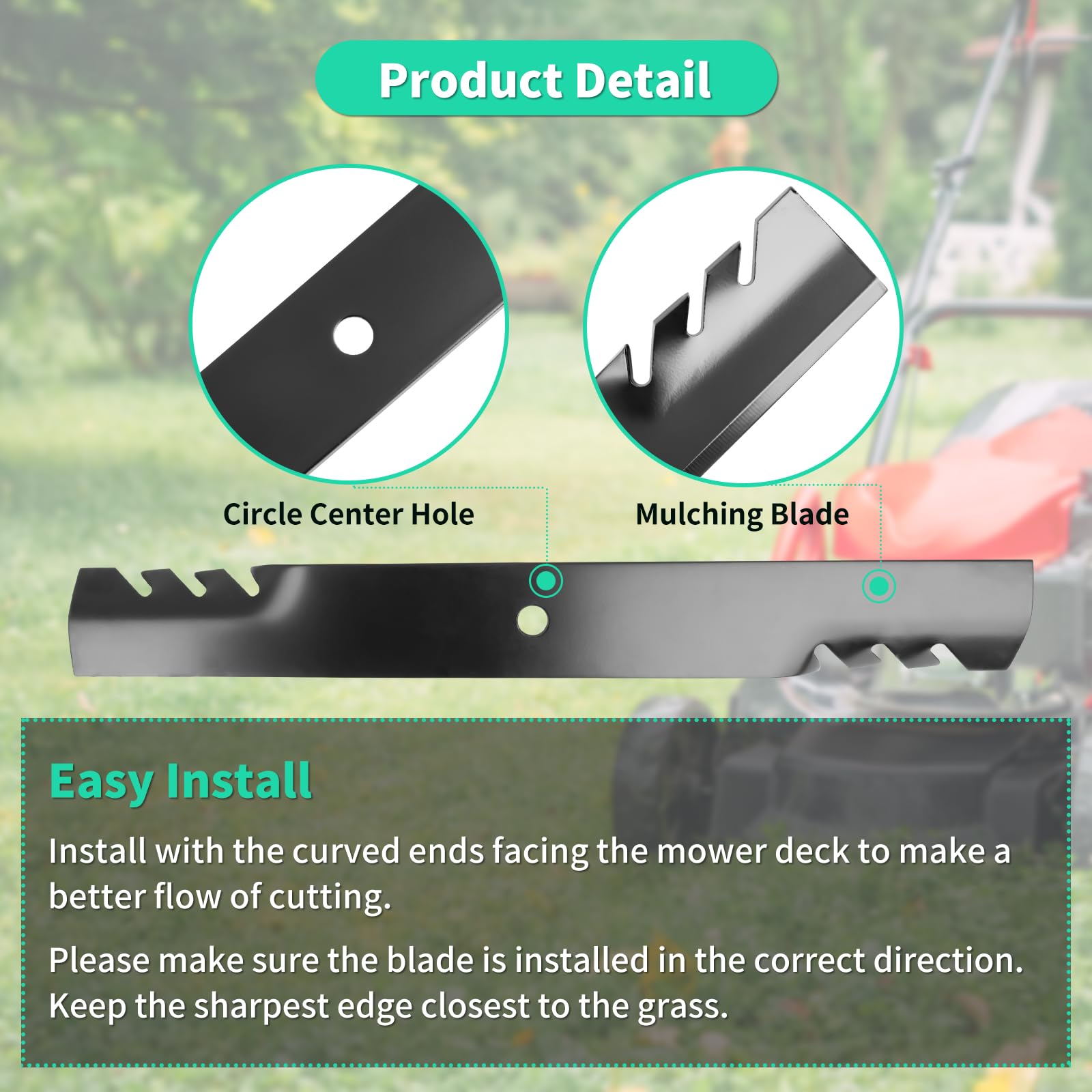 IDEASURE 3-pack mulching blades for reliable, long-lasting mower performance.