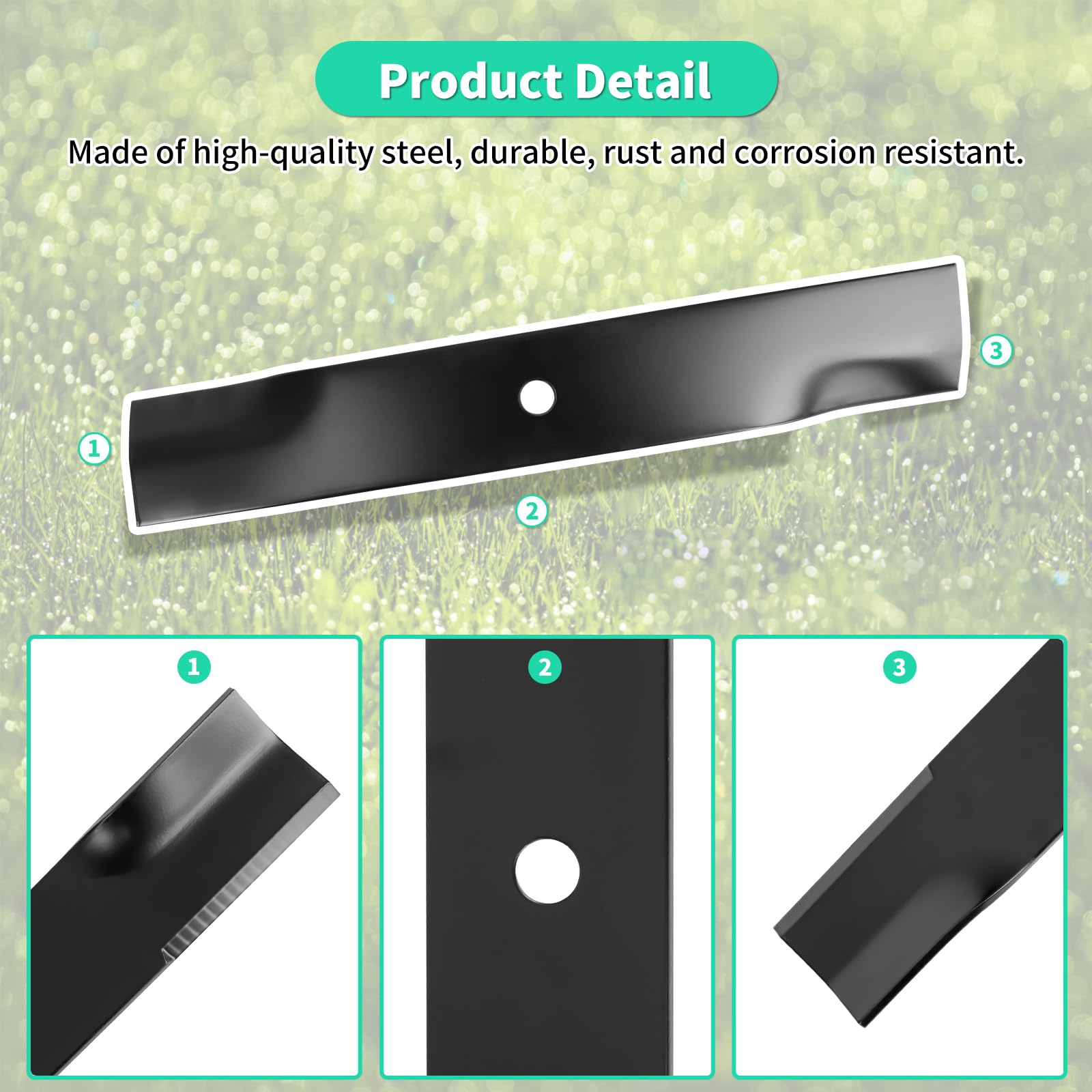 IDEASURE 5020843S three-pack blades ready for installation on compatible mowers.