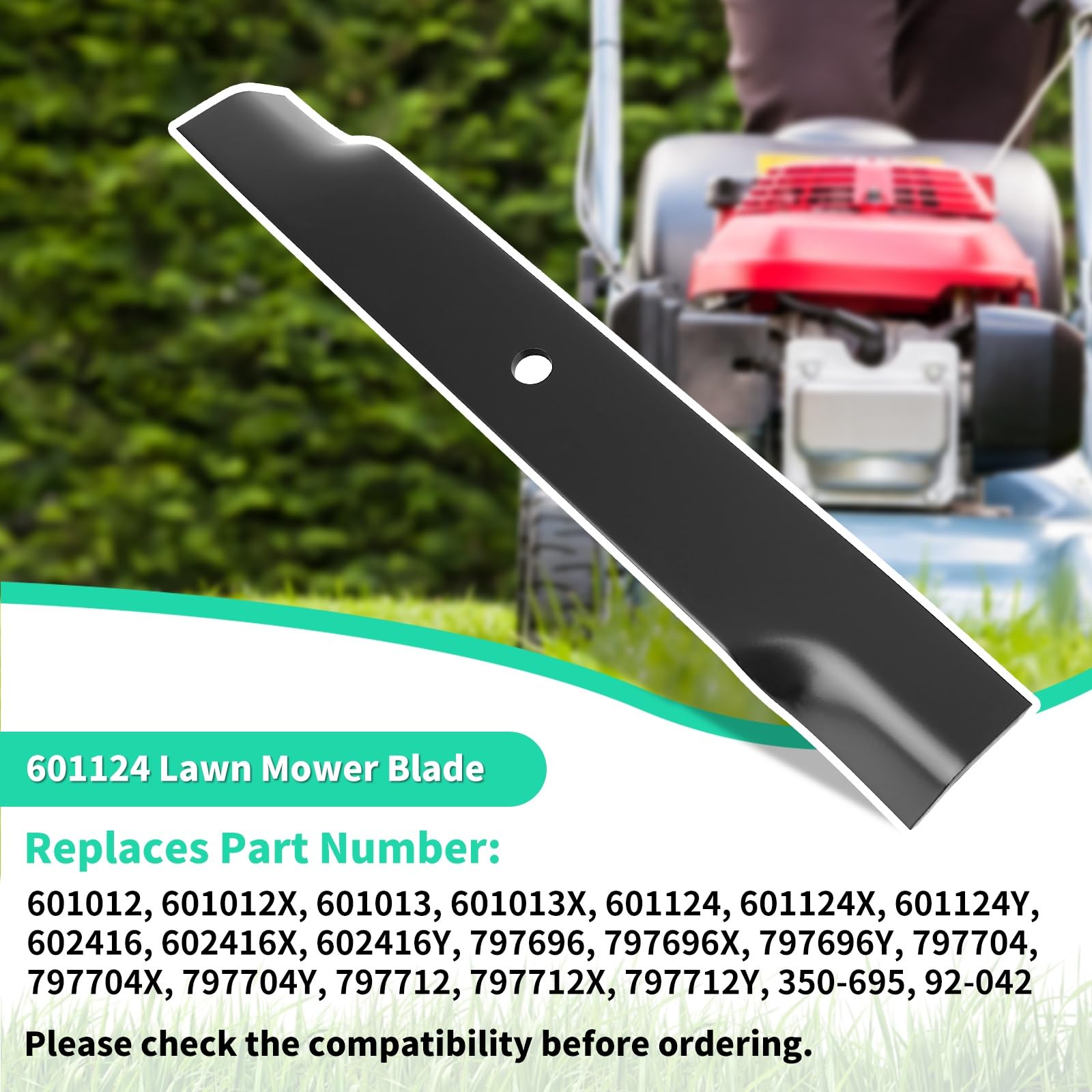 Blade dimensions: 18-1/2 inch length, 2-1/2 inch width for 54-inch decks.