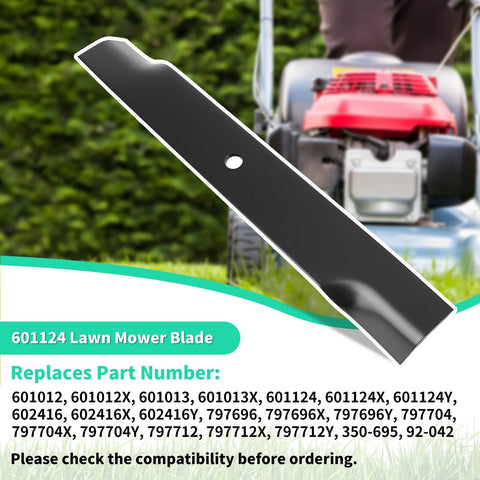 Blade dimensions: 18-1/2 inch length, 2-1/2 inch width for 54-inch decks.