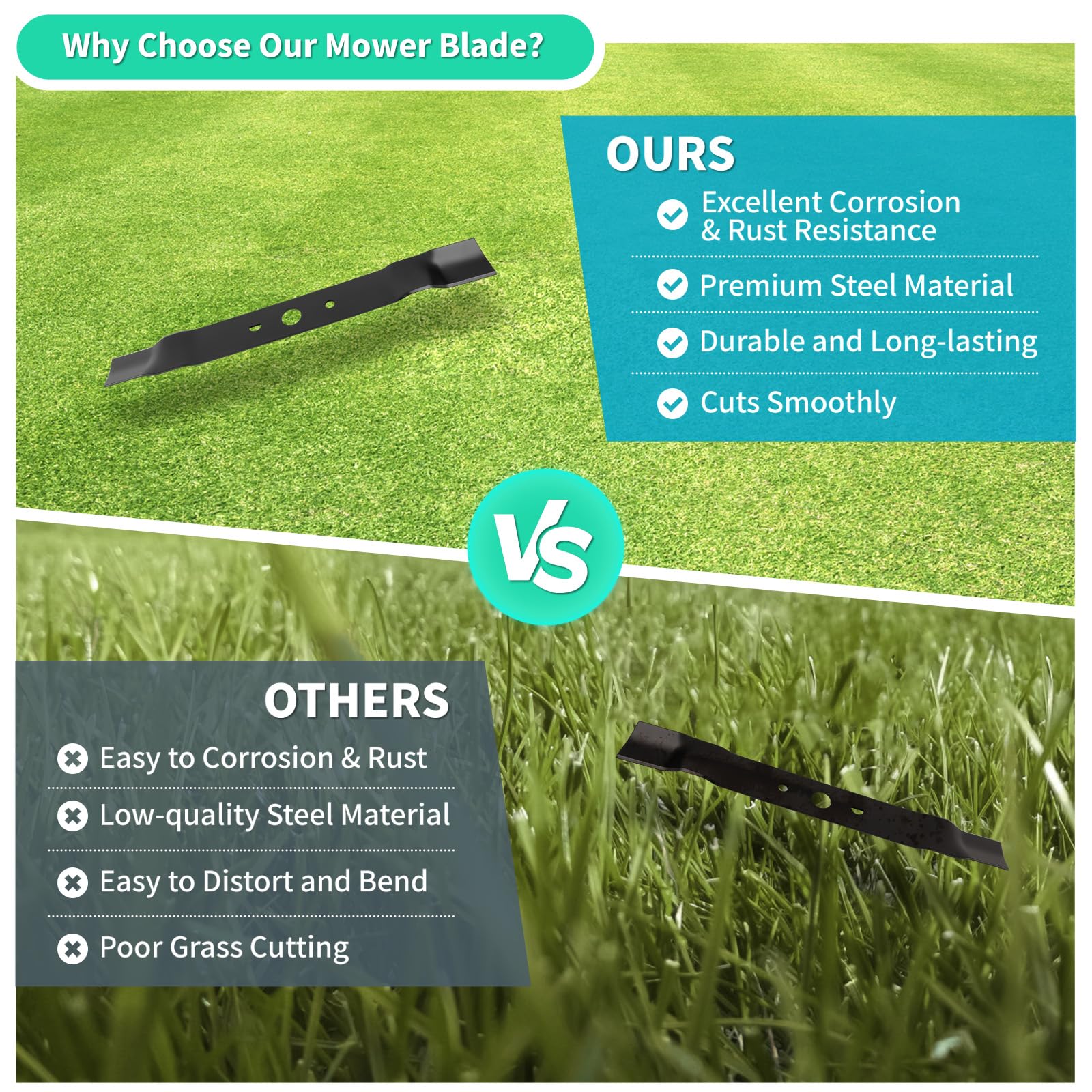 IDEASURE blade in mower deck action demonstrates sturdy mowing performance.